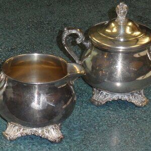 WM Rogers And Son Silver Plated Creamer and Sugar Bowl Victorian Rose 1903 1904